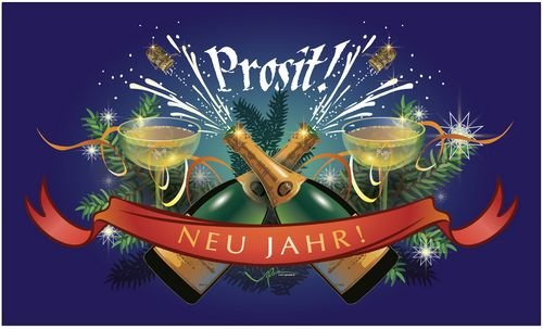 Fahne/Flagge Prosit Neujahr Sektflasche 90 x 150 cm