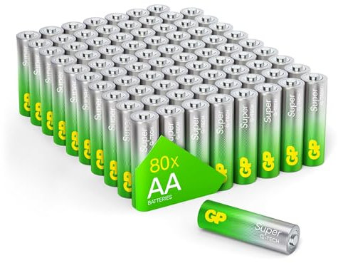 GP Batterien AA 1,5V Super Alkaline Longlife G-TECH Technologie, Vorratspack mit 80 Stück Mignon AA Batterien