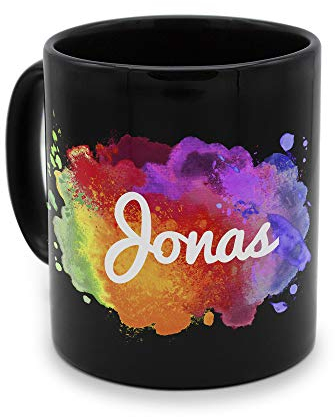 printplanet - Tasse Schwarz mit Namen Jonas - Motiv: Color Paint - Namenstasse, Kaffeebecher, Mug, Becher, Kaffeetasse