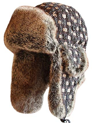 SK Studio Wintermütze mit Ohrenklappen, Warme Baumwolle Trappermütze Hut Unisex Fliegermütze Fellmütze Erwachsenen für Herren Braun/Gestrickt L