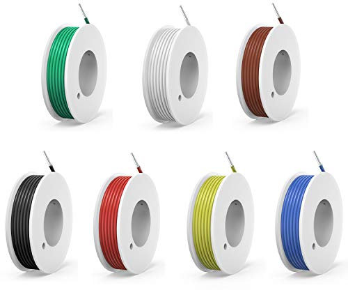 Haerkn 20 AWG Solid Wire Kit - Electrical Wire Cable, 7 Colors (Black, Red, Yellow, Green, Blue, White, Brown), 23ft Each, UL1007 Tinned Copper, for DIY & All Devices Requiring Electrical Wiring