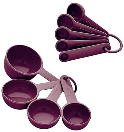 KitchenAid Universal Easy to Read Measuring Cup and Spoon Set with Soft Grip Handle for Maximum Control, Hang Hole and Nesting for Easy Storage, Dishwasher Safe, 9 Piece, Empire Red