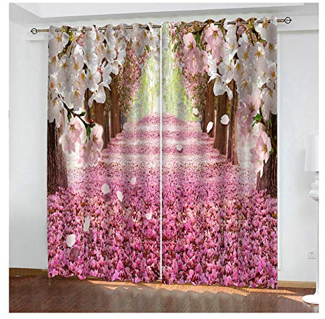 Daesar Rideau Lot 2 Rideaux Tissu Graphiques Fleurs Rideau Fil Fenetre 137x214CM Rideaux Roses Poudrés