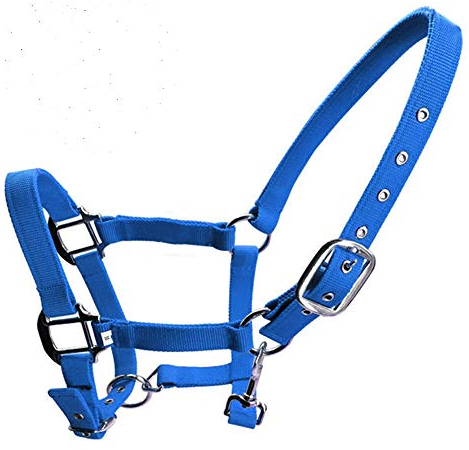 SagaSave Pferde-Halfter doppellagig verdicktes Gurtband, 3 Farben und Größen, Halfter aus Fleece, blau/rot/schwarz