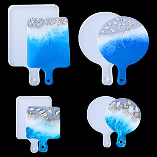 FineInno 4Pcs Tablett Epoxidharz Silikonformen Tray Resin Mold Gießform Harz Formen für DIY Beton Obsttablett Untersetzer Handwerk