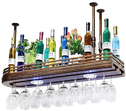 Support d'organisateur de casier à vin en Bois Massif Suspendu Rack Verre à vin avec Une Couche légère Double vin Cabinet Rack Comptoir de Bar Goblet Ménage Suspendu Upside Down Présentoirs à vin