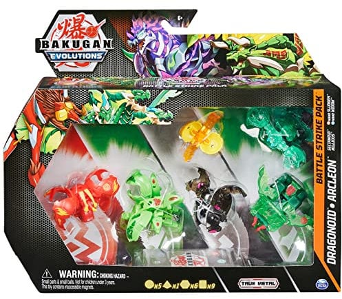 Bakugan 'Evolutions' Battle Strike 6er Pack mit 1 Platinum Ball (Darkus Dragonoid), 2 Basic Balls (Pyrus Sectanoid, Ventus Nillious), 1 Geogan (Ventus Arcleon) & 2 Nanogan (Pyrus Sludgem, Aquos Widow)