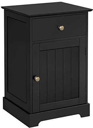 Yaheetech Bedside Table with 1 Drawer and Door, Morden Bedside Cabinet Drawers, Wooden Sofa Side End Table with Storge, Small Cupboard Nightstand for Bedroom/Living Room/Small Space, Black