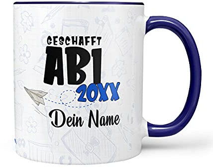 Sunnywall® Tasse Abi-Tasse Abi 20XX - Wähle dein Jahr und Namen zum erfolgreichen Abitur inkl. Geschenkkarte Blau