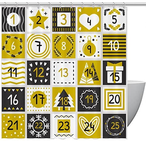Duschvorhang, Weihnachts-Adventskalender, gelbes Karomuster, 183 cm