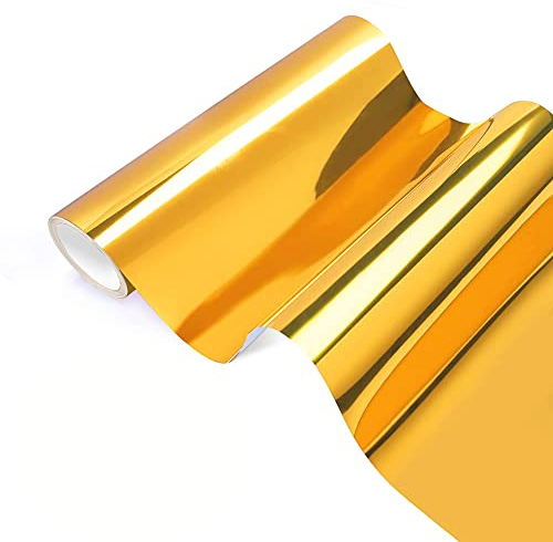 ZJTAPE Vinile Adesivo Olografico Cromato Oro - 30,5 x 153 cm, Lucido Netallizzato Adesivo Permanente in Vinile Oro per Decorazione di Festa di Compleanno