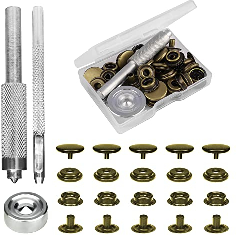 SAVITA 43 Stück 15mm Druckknopf Set mit Setterbasis Hohlstanzwerkzeug Strapazierfähig Metall Knöpfe für Kleidung Kein Nähen Schrauben Druckknöpfe für Leder Jacken Jeans Handtaschen