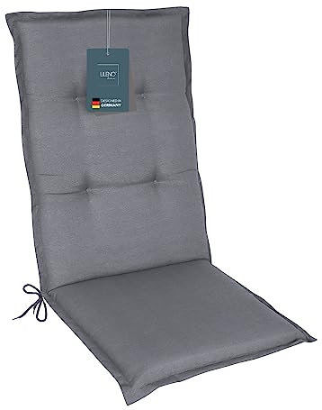 LILENO HOME Coussin pour chaise de jardin et chaise pliante [1 pièce – Dossier haut], gris moyen, uni, anthracite, chaise longue confortable comme coussin d’assise pour meubles de jardin