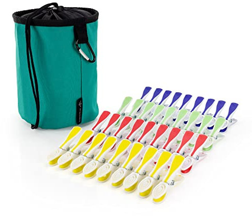 HANGERWORLD Set Grey Pegs Bag & Plastic Soft Grip Clothes Pegs Hanging Pegs Basket (36 Pegs, Turquoise)