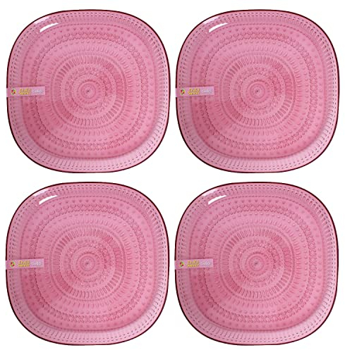 YöL Pack of 4 Pink Dinner Plates Aztec Reusable BBQ Summer Party Tableware Camping