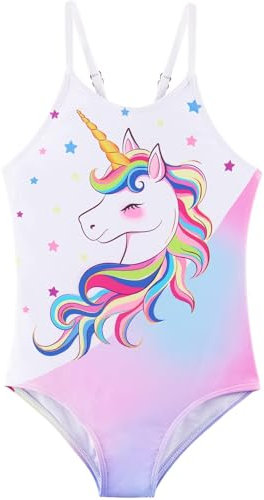 WAWSAM Costumi a Pezzi da Bagno per Bambine e Ragazze Unicorno Costumi da Bagno Interi Arcobaleno 1 Pezzo Costume Intero per 4 Anni Bambini Nuoto Spiaggia Piscina Vacanze