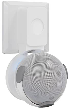 Aokicase Supporto a Parete per Amazon Echo Dot 4/5 con Gestione Cavi Integrata, Senza Viti, Accessorio per Altoparlante (Bianco) M6