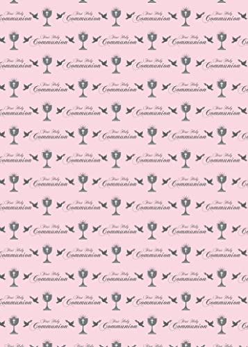 Geschenkpapier für die Erstkommunion, Mädchen, rosa Kelch und Taube, 4 Bögen, Geschenkpapier, weiblich, Rosa (PA)