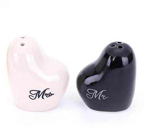 Ensemble de salières et poivrières, 2 Pcs Coeur Poivre Salière Assaisonnement Récipient 1 Blanc et 1 Noir Faveur De Mariage Décor Cadeau De Fête