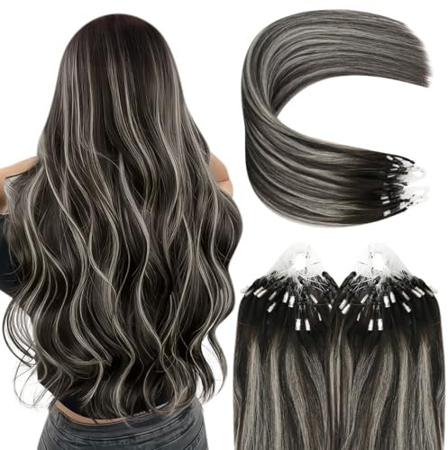 YoungSee Microring Extensions Echthaar Balayage 45cm Microring Extensions 1g Micro Eing Hair Extensions Remy Haarextension Micro Loop 50g Haarextension Micro Beads 50 Strähnen Remy Haar #1B/S/1B
