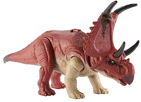 JURASSIC WORLD Wild Roar Diabloceratops - Mittelgroßer Spielzeugdinosaurier mit Brüllgeräuschen und Track-Code für Augmented Reality, HLP16