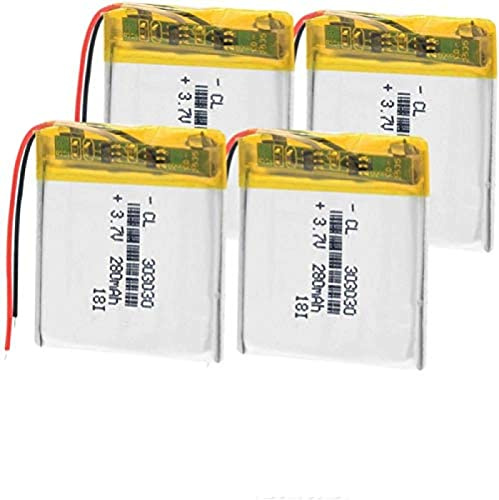 303030 Li ION Polymer Battery 3.7 v 280 Mah Li Po Rechargeable Lithium Polymer Batteries for Smart Watch Mp3 Mp4 GPS DVD,Custom plugs available,4pieces