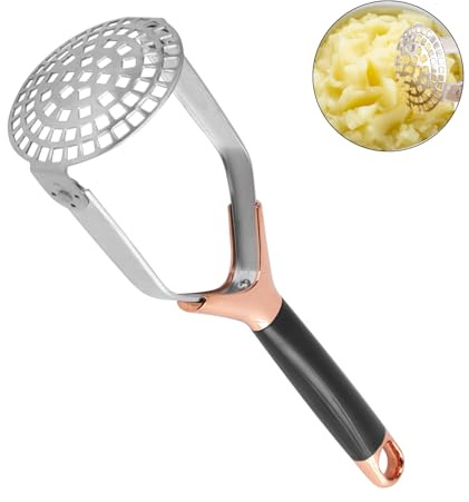Obsoorth Potato Masher, Folding Stainless Steel Non Stick Non-Slip Mash Potatoes Masher 12 Inch Long Handle Saves Space Heavy Duty Bean Smasher Tool for Avocado, Bean, Rose Gold