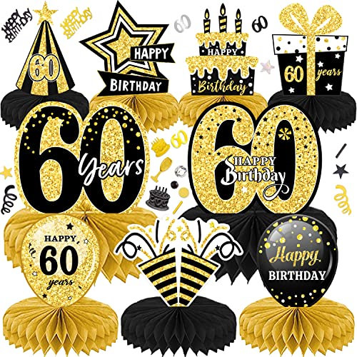 LWAIX 60. Geburtstag Männer Frauen 10Stk Geburtstag Dekoration Tischdeko Bienenwabe Mittelstück für Waben-Tischdekoration Party Zubehör Tischdekorationen Papier (60)