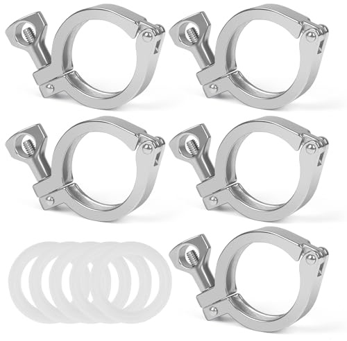 JMCOLMT Triple Clamp 5pcs Single Pin Heavy Duty with Generic Ferrule Wing Nut TC 1, 1.5 304 Stainless Steel with Silicone Gasket