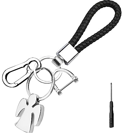LbsAMP Ange Gardien Porte-Clés en Corde avec mousqueton et D Boucle Peut être Utilisé Comme Porte Bonheur Porte Clef Voiture Cadeau Spécial Convient aux Homme et Femme (vec Petit Tournevis)