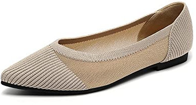 MACHSWON Women’s Ballet Flat Shoes Knit Dress Shoes Pointed Toe Slip On Ballerina Walking Flats Pumps for Women (Beige, Size 6)