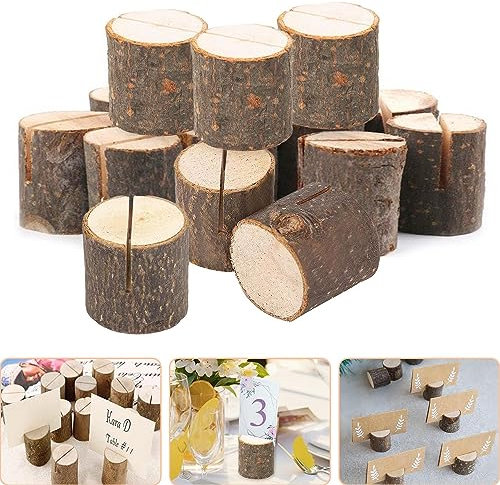 Porte Menu Mariage, 20pcs Porte Carte Bois, Marque Place Bois Forme Simple, Rustique Support Menu Mariage, Porte Menu pour Mariage, Bureau, Anniversaire, Photos, Mémo, Pince-Notes