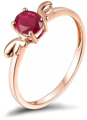 Vorsteckring Gold 750, Eheringe Vintage 18 Karat Roségold Rubin Ovale Form Flügelförmig mit 0,5 ct Rubin Komfort Fit Größe 49 (15.6)