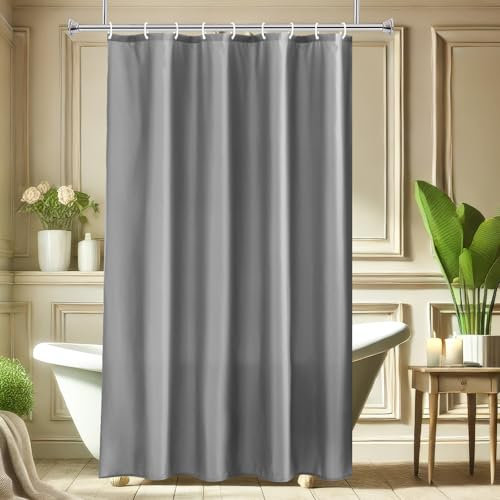AooHome Rideau de douche en tissu imperméable avec crochets pour hôtel, gris clair, 137 x 183 cm (l x H)