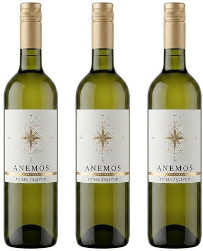 Anemos Weißwein 3x 0,75l | Trockener Weißwein aus Griechenland | Palivou Estate | + 20ml Jassas Olivenöl