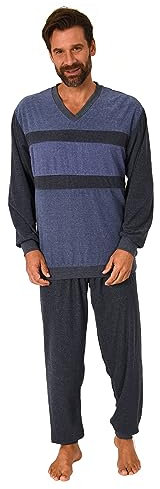 Normann Herren Frottee Langarm Schlafanzug Pyjama mit Bündchen - auch in Übergrößen, Farbe:blau-Mel., Größe:60-62