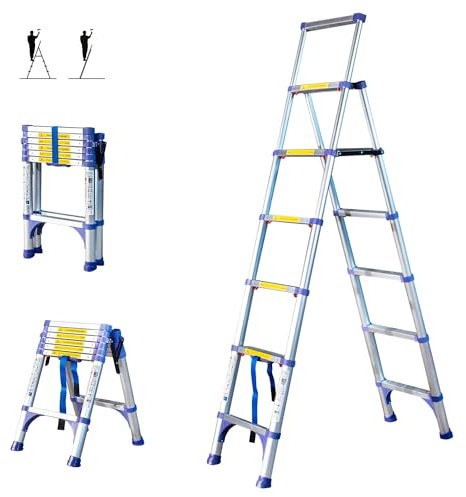 Escabeau 7 marches telescopique EXTENDACT6, Echelle telescopique 2m+1.7m, escabeau Pliable télescopique, H Max Travail 3,5m, Garantie 5 Ans, Hostrom