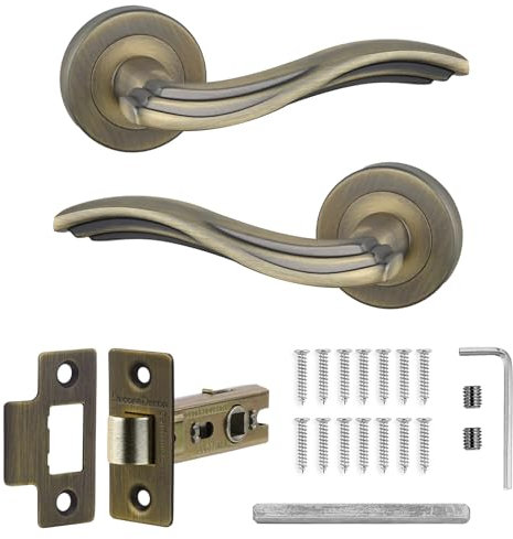 Decoranddecor Solace Antique Brass Internal Door Handles – Aluminium Handle Sets with Tubular Mortice Latch – Elegant and Durable Design for Wooden Interior Doors in Homes and Offices