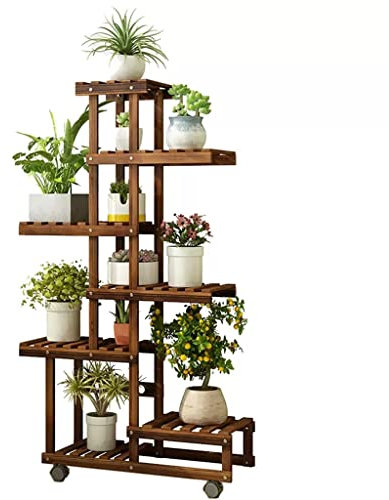 6-stufiger hoher Pflanzenständer für den Innen- und Außenbereich, Eckregal für Pflanzen aus Holz, mehrstufiger Pflanzgefäß-Topfhalter, Blumenständer für Wohnzimmer, Balkon, Garten, Terrasse (Farbe: