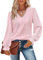 Flikity Pink Tops for Women UK, Lace V Neck Puff Long Sleeve Eyelet Tops Casual Work Lady Blouses Office Daily Wear Wedding Guest Dresses Fashion Spring Summer Fall Clothes L