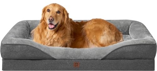 EHEYCIGA XL Dog Bed Memory Foam, Extra Large Orthopedic Dog Beds Sofa with Sides and Waterproof Liner, Pet Couch with Washable Removable Cover and Non-Slip Bottom, 106.7x76x18.9cm, Dark Grey