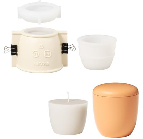 BOOWAN NICOLE Modern Pebble Candle Vessels Silicone Mold with 7oz Candle Refill Mold, Candle Jar Mould for Jesmonite Concrete Cement (SH1049+LZ0665)