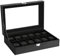 Uten Uhrenkasten für 12 Uhren, Uhrenbox Herren, Uhren Aufbewahrungsbox mit Glasdeckel, Schwarzes Innenfutter, Abnehmbares Polster, Metallschnalle, Schmuckschatulle für Herren und Damenuhren