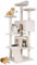 FDW Arbre à Chat Hauteur 139 cm Tour de Jeux pour Chat avec 2 Niches 3 Plateformes 2 Boules en Sisal Arbre à Grimper Multi-Niveaux Idéal pour 3-4 Chats Beige