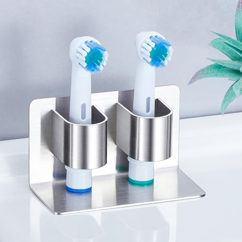 GGQ Zahnbürstenhalter Edelstahl, Aufsteckbürsten Halter Kompatibel mit Oral B, Elektrische Zahnbürstenkopf Halter, Zahnbürsten Halterung Elektrische Zahnbürste Halter Organizer Wand oder Freistehend