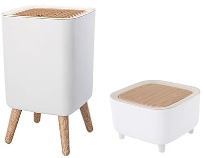 WanWanKa Dsektop Mülleimer 2,6 Liter, Mini-Mülleimer mit Druckknopfdeckel, nordischer moderner Abfallkorb, Büro, Outdoor, Hundesicher, Weiß, 2 Stück