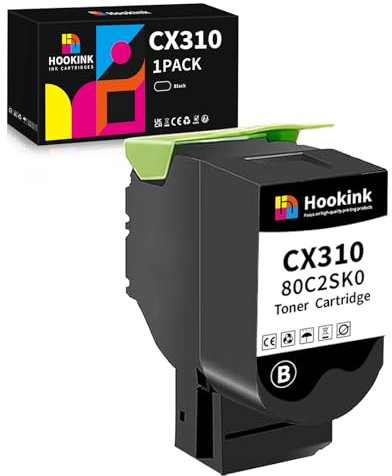 Hookink 1er-Pack CX310 Toner Schwarz Kompatibel mit Lexmark CX310n CX310dn CX410 CX410e CX410de CX410dte CX510 CX510de CX510dhe CX510dthe Toner für 80C2SK0 Tonerkartusche