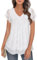 Syphiby Womens Summer Tops Ladies Tops Size 18 UK Ruffle Short Sleeve Tops for Women UK Elegant Flowy Tunic Tops Ladies Party Tops Womens Floral Blouses Business Daily Wear White