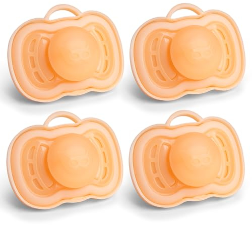 Herobility Gentle Pacifiers – Protective case – BPA-free – Large air vents – Newborn – 6 months – 4-pack – Peach