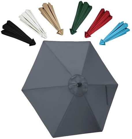 Toile De Parasol De Rechange de 250cm 270cm 300cm Auvent de Remplacement Ronde pour Parasol de Jardin Protection UV Housse De Rechange parasol 6 Baleines(Grise,250cm)